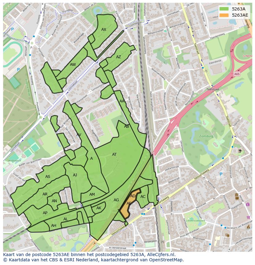 Afbeelding van het postcodegebied 5263 AE op de kaart.