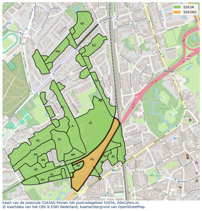 Afbeelding van het postcodegebied 5263 AG op de kaart.