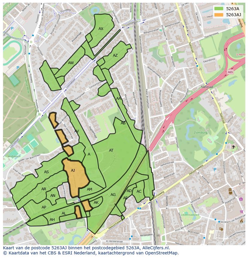Afbeelding van het postcodegebied 5263 AJ op de kaart.