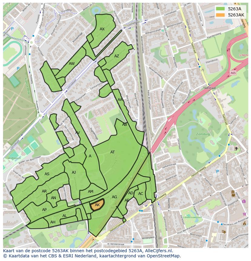 Afbeelding van het postcodegebied 5263 AK op de kaart.