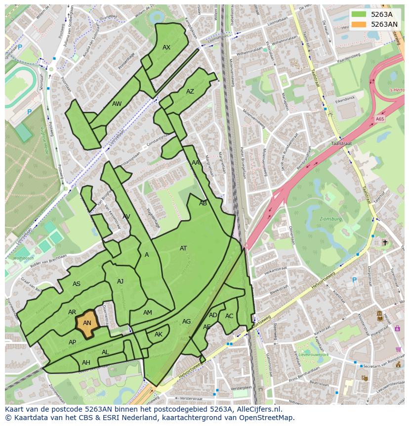 Afbeelding van het postcodegebied 5263 AN op de kaart.