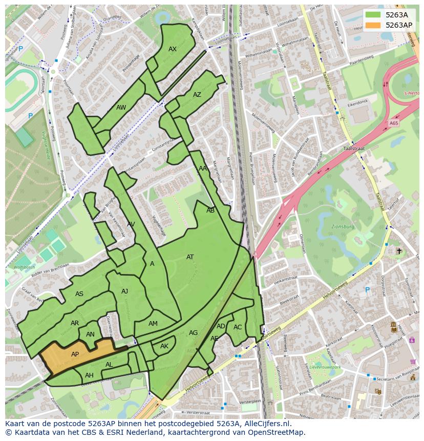 Afbeelding van het postcodegebied 5263 AP op de kaart.