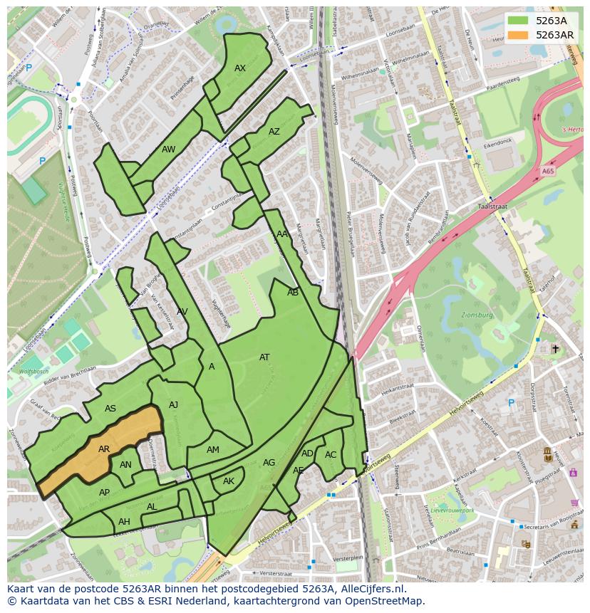 Afbeelding van het postcodegebied 5263 AR op de kaart.