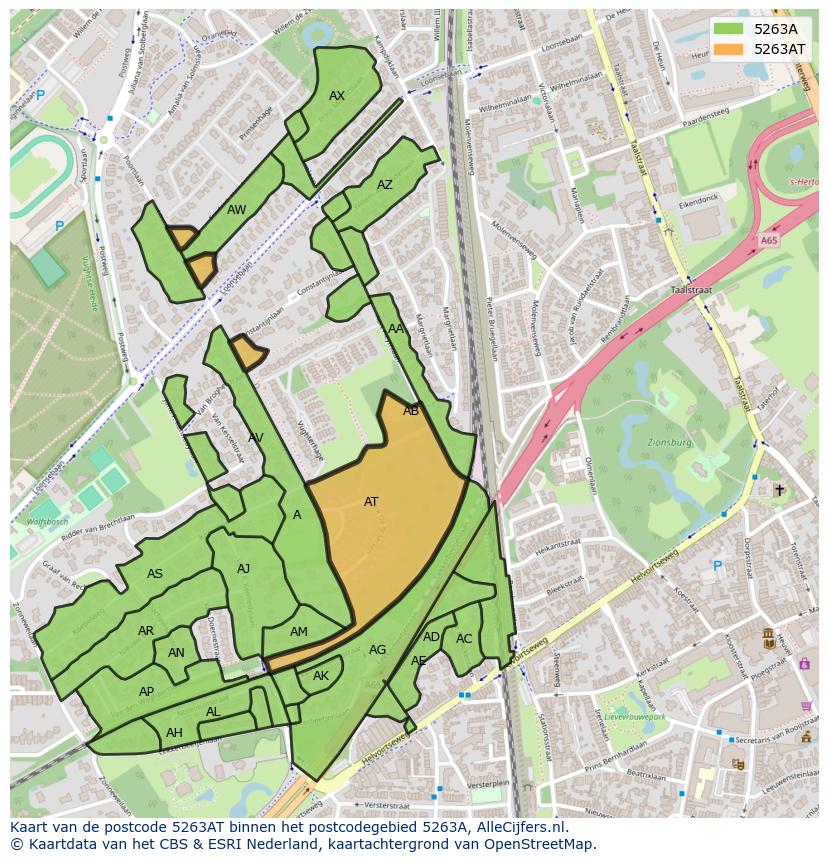 Afbeelding van het postcodegebied 5263 AT op de kaart.