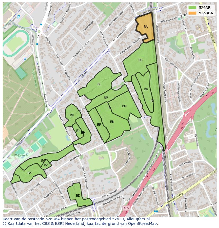 Afbeelding van het postcodegebied 5263 BA op de kaart.