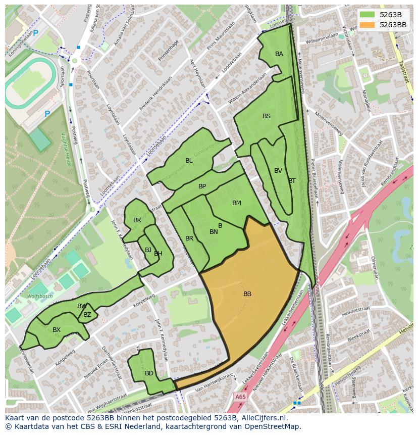 Afbeelding van het postcodegebied 5263 BB op de kaart.