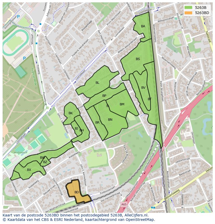 Afbeelding van het postcodegebied 5263 BD op de kaart.