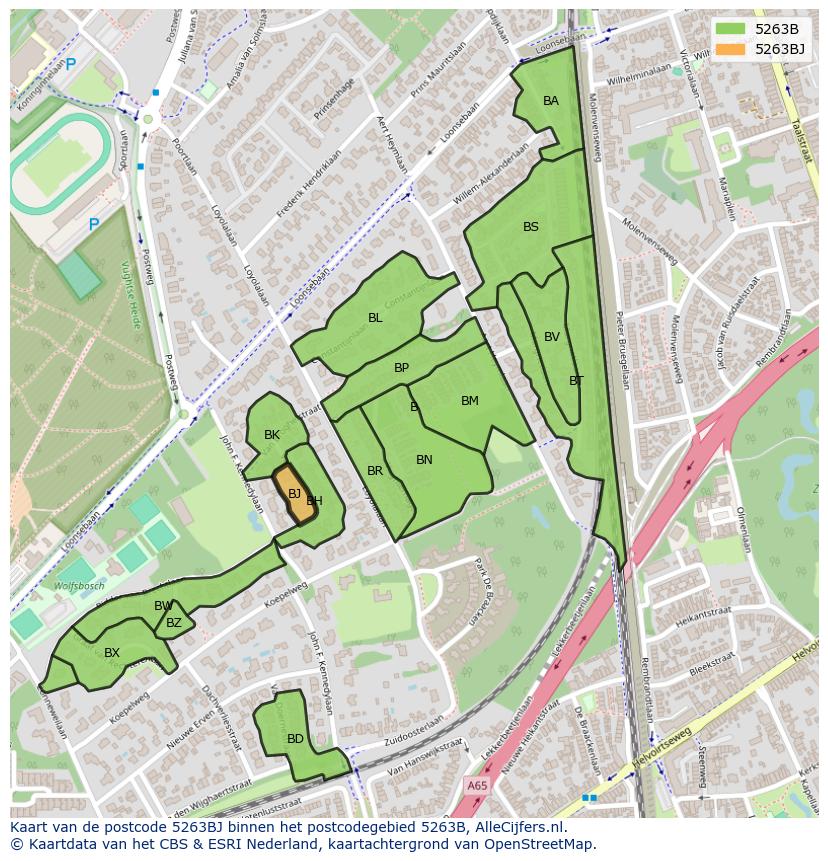 Afbeelding van het postcodegebied 5263 BJ op de kaart.