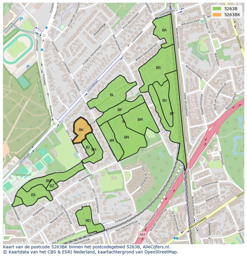 Afbeelding van het postcodegebied 5263 BK op de kaart.