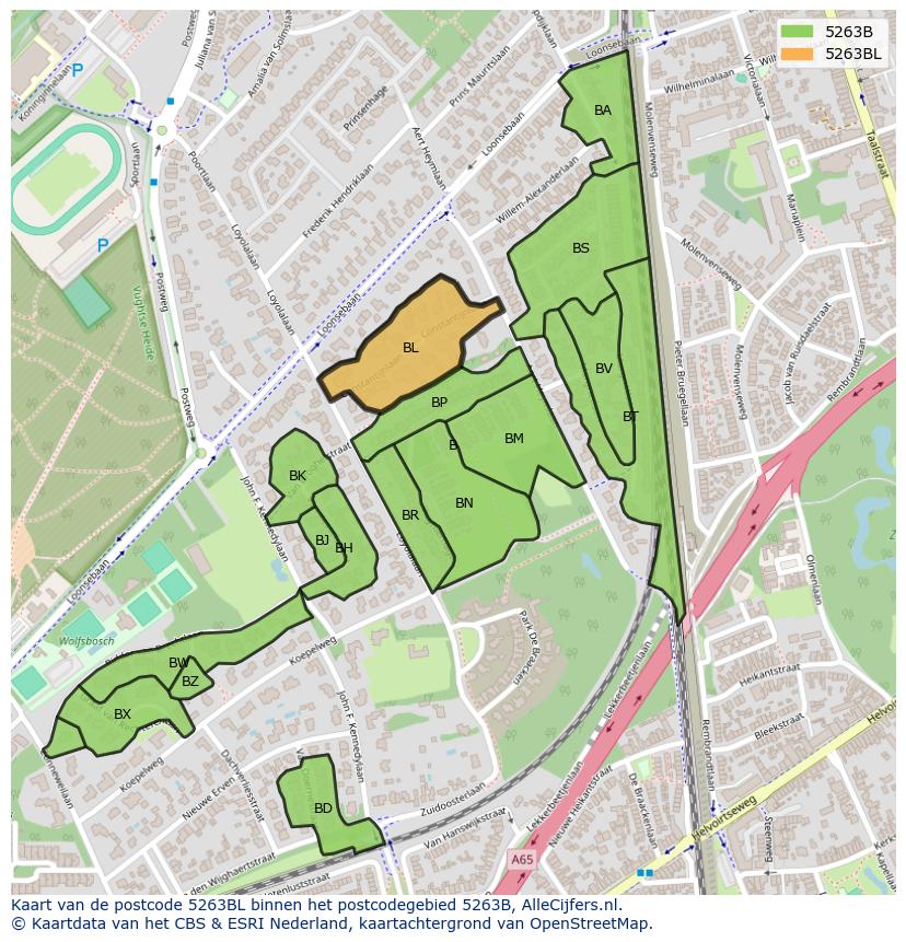 Afbeelding van het postcodegebied 5263 BL op de kaart.