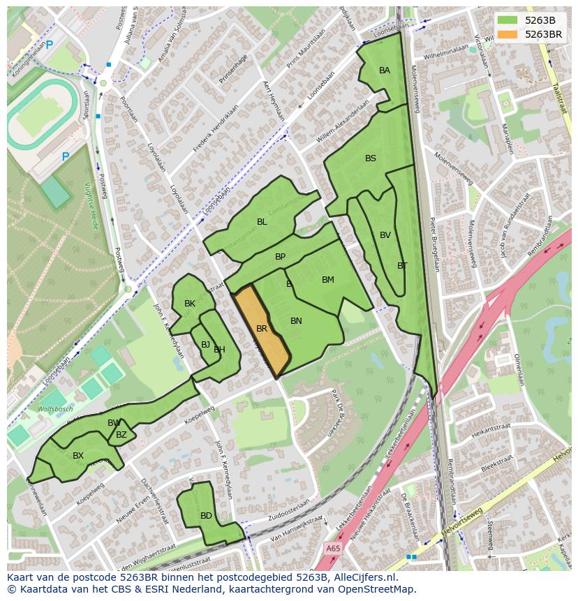 Afbeelding van het postcodegebied 5263 BR op de kaart.