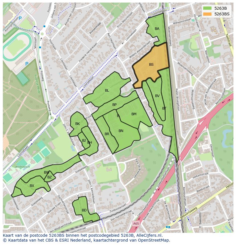 Afbeelding van het postcodegebied 5263 BS op de kaart.