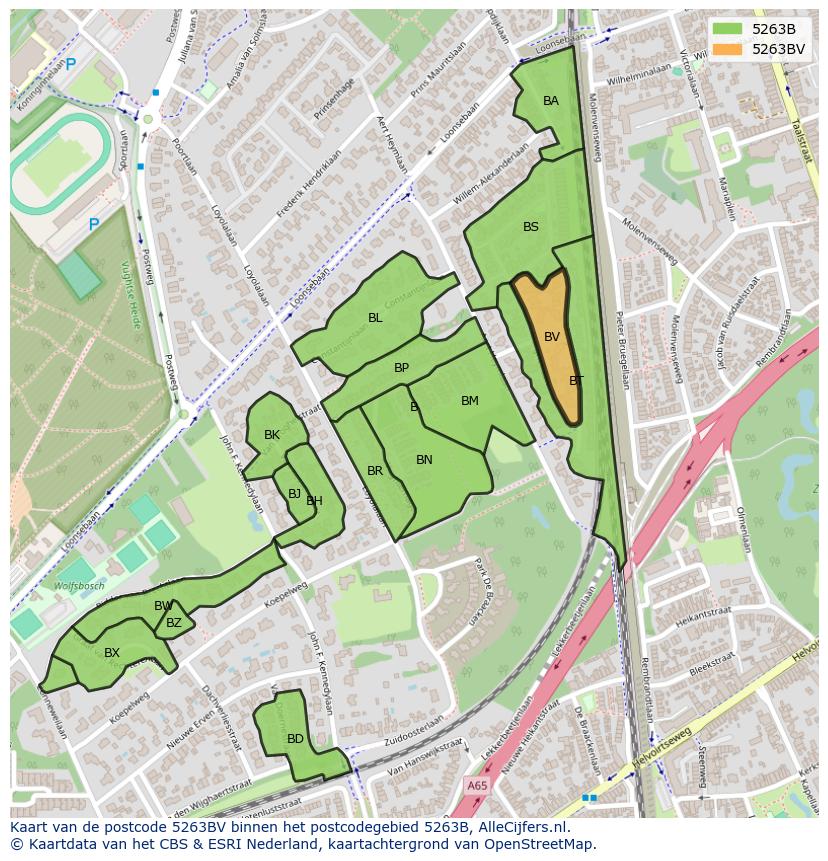 Afbeelding van het postcodegebied 5263 BV op de kaart.