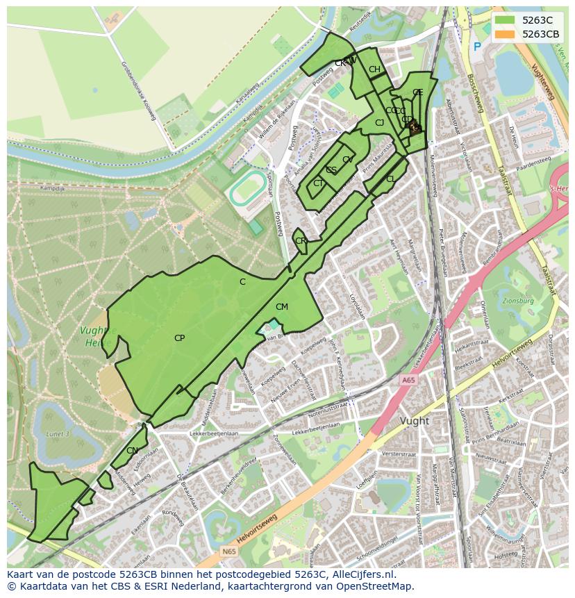Afbeelding van het postcodegebied 5263 CB op de kaart.