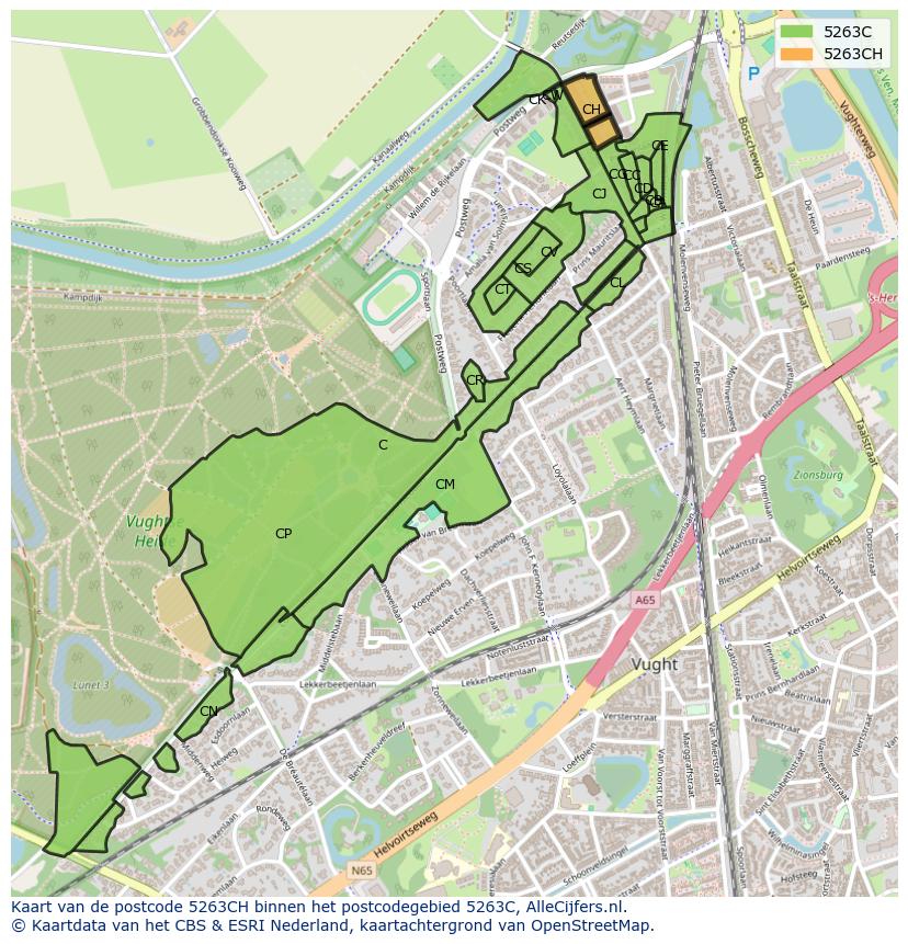 Afbeelding van het postcodegebied 5263 CH op de kaart.