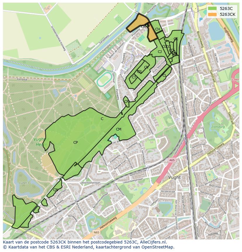 Afbeelding van het postcodegebied 5263 CK op de kaart.