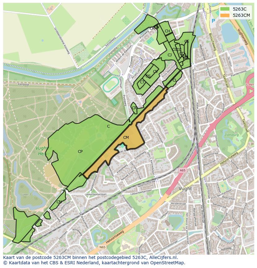 Afbeelding van het postcodegebied 5263 CM op de kaart.