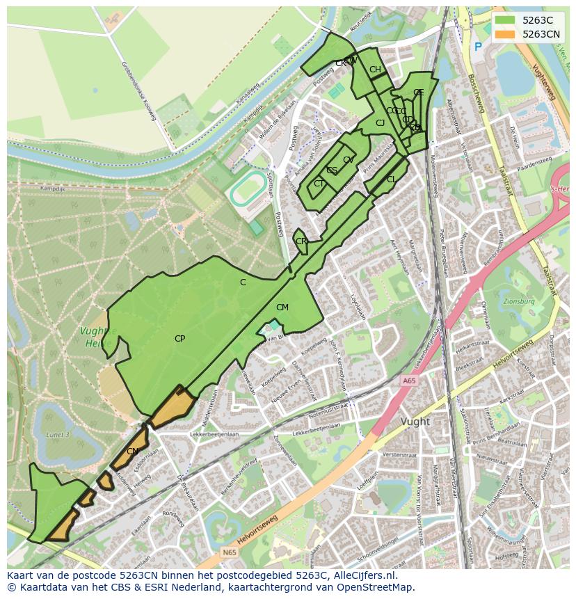 Afbeelding van het postcodegebied 5263 CN op de kaart.