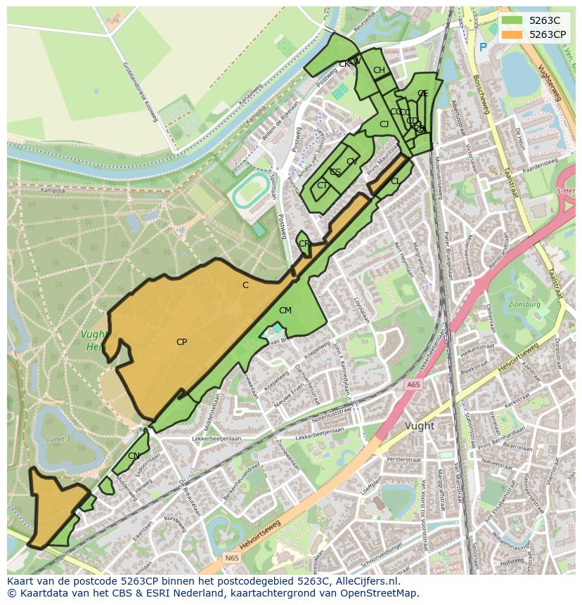 Afbeelding van het postcodegebied 5263 CP op de kaart.
