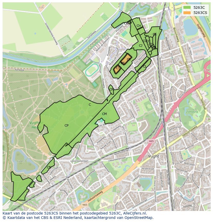Afbeelding van het postcodegebied 5263 CS op de kaart.