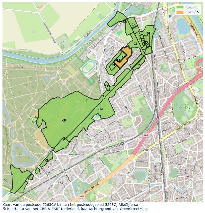 Afbeelding van het postcodegebied 5263 CV op de kaart.