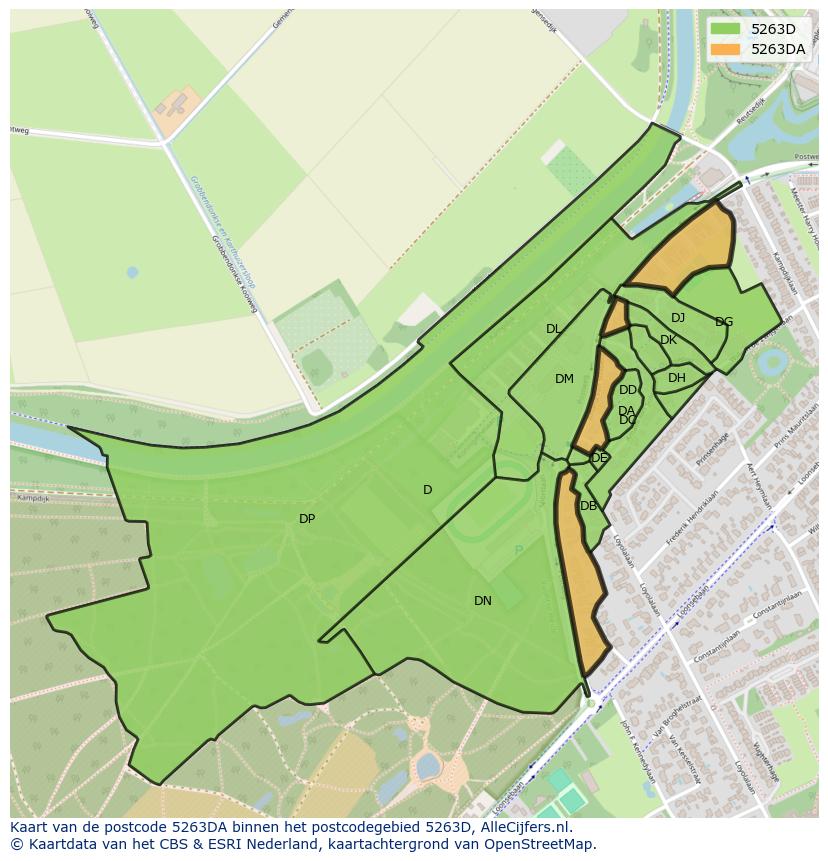 Afbeelding van het postcodegebied 5263 DA op de kaart.