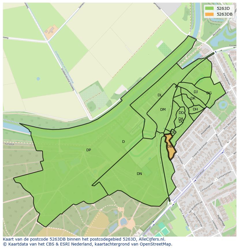Afbeelding van het postcodegebied 5263 DB op de kaart.
