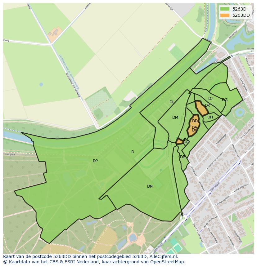 Afbeelding van het postcodegebied 5263 DD op de kaart.