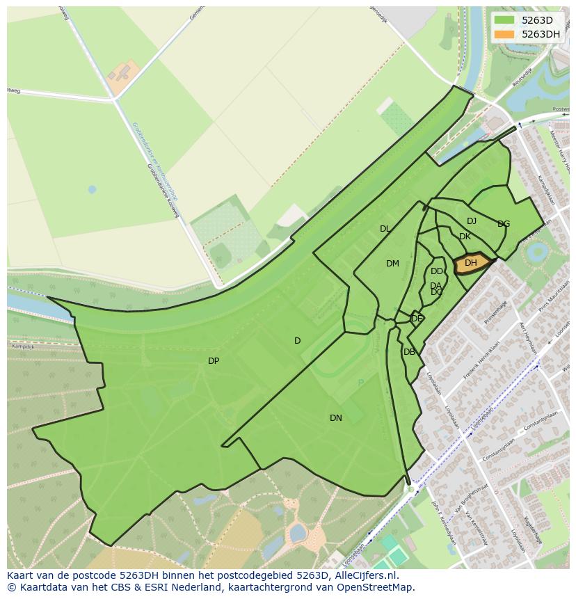 Afbeelding van het postcodegebied 5263 DH op de kaart.