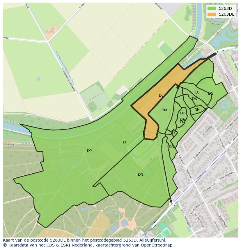 Afbeelding van het postcodegebied 5263 DL op de kaart.