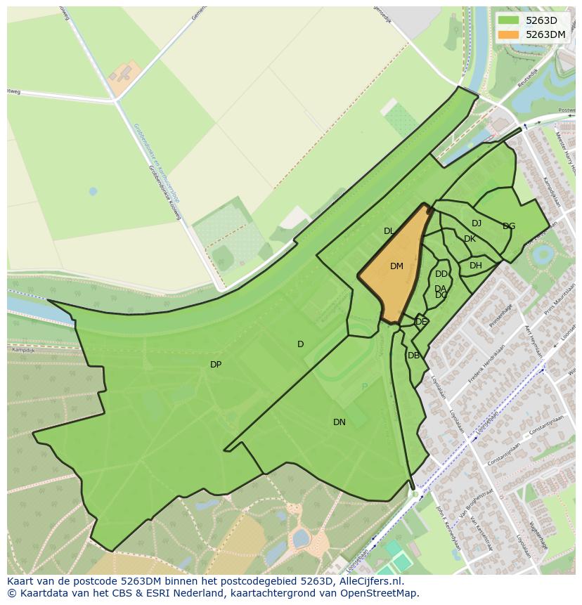 Afbeelding van het postcodegebied 5263 DM op de kaart.