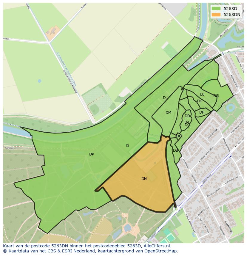 Afbeelding van het postcodegebied 5263 DN op de kaart.
