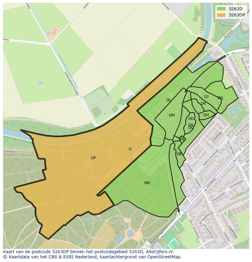 Afbeelding van het postcodegebied 5263 DP op de kaart.