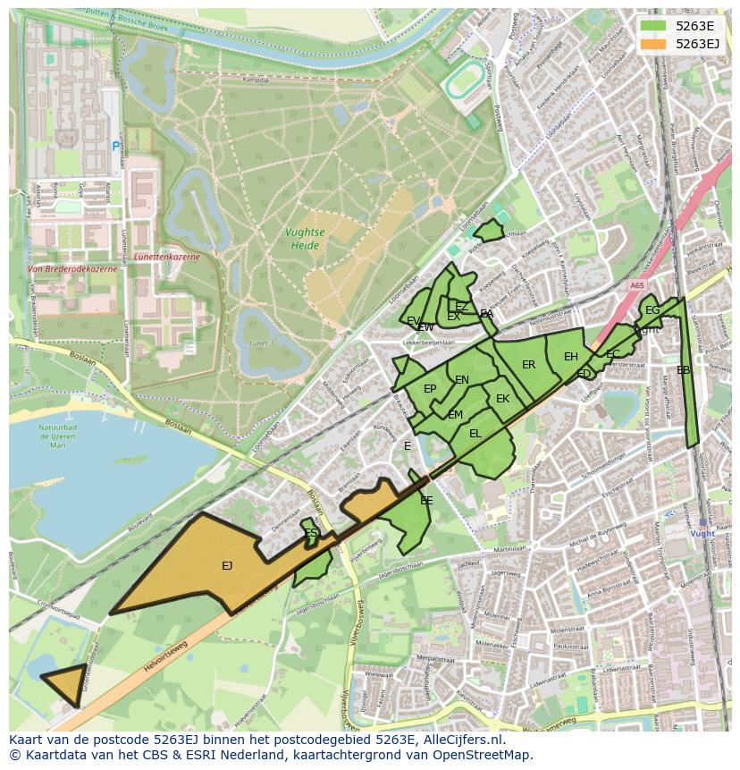 Afbeelding van het postcodegebied 5263 EJ op de kaart.