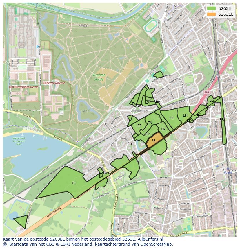 Afbeelding van het postcodegebied 5263 EL op de kaart.
