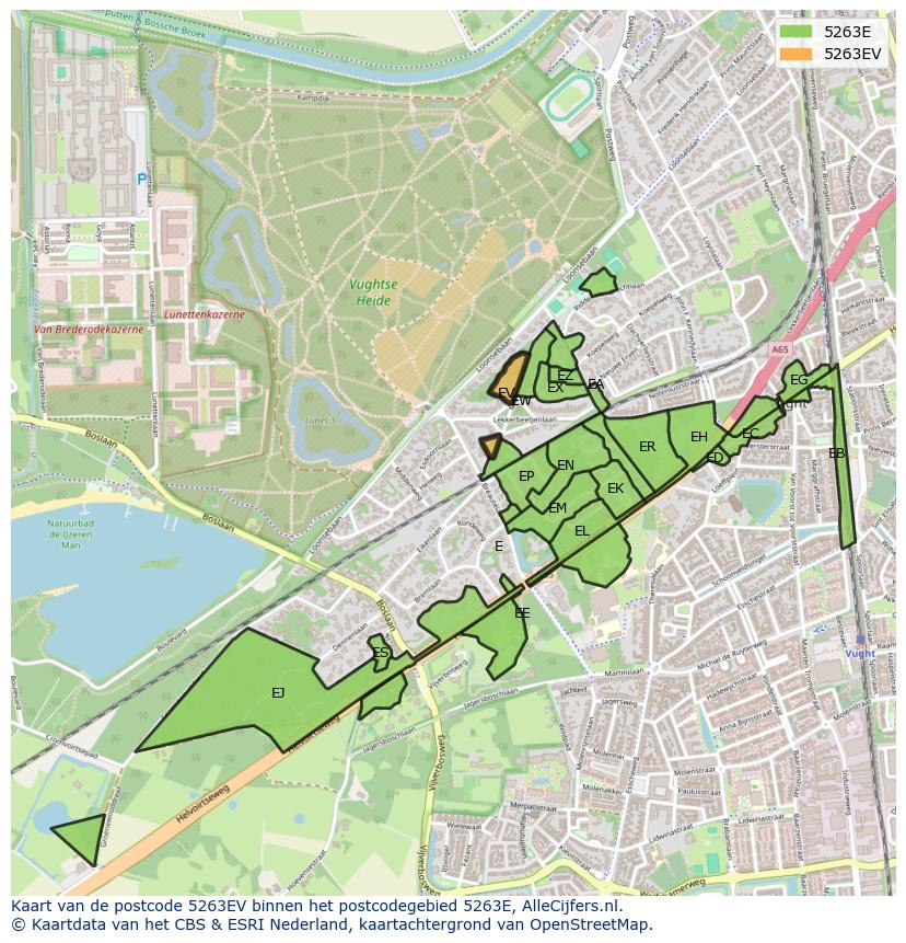 Afbeelding van het postcodegebied 5263 EV op de kaart.