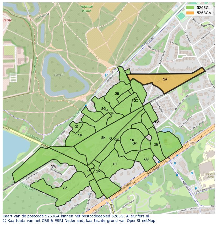 Afbeelding van het postcodegebied 5263 GA op de kaart.