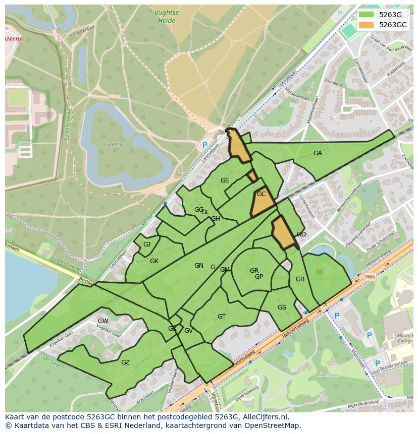 Afbeelding van het postcodegebied 5263 GC op de kaart.