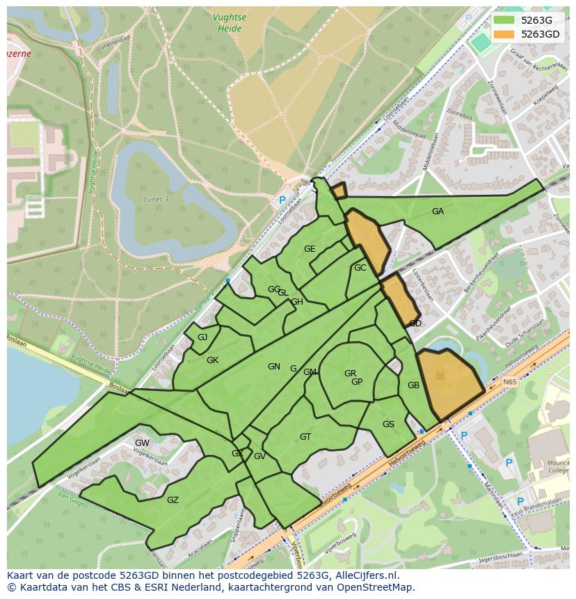 Afbeelding van het postcodegebied 5263 GD op de kaart.