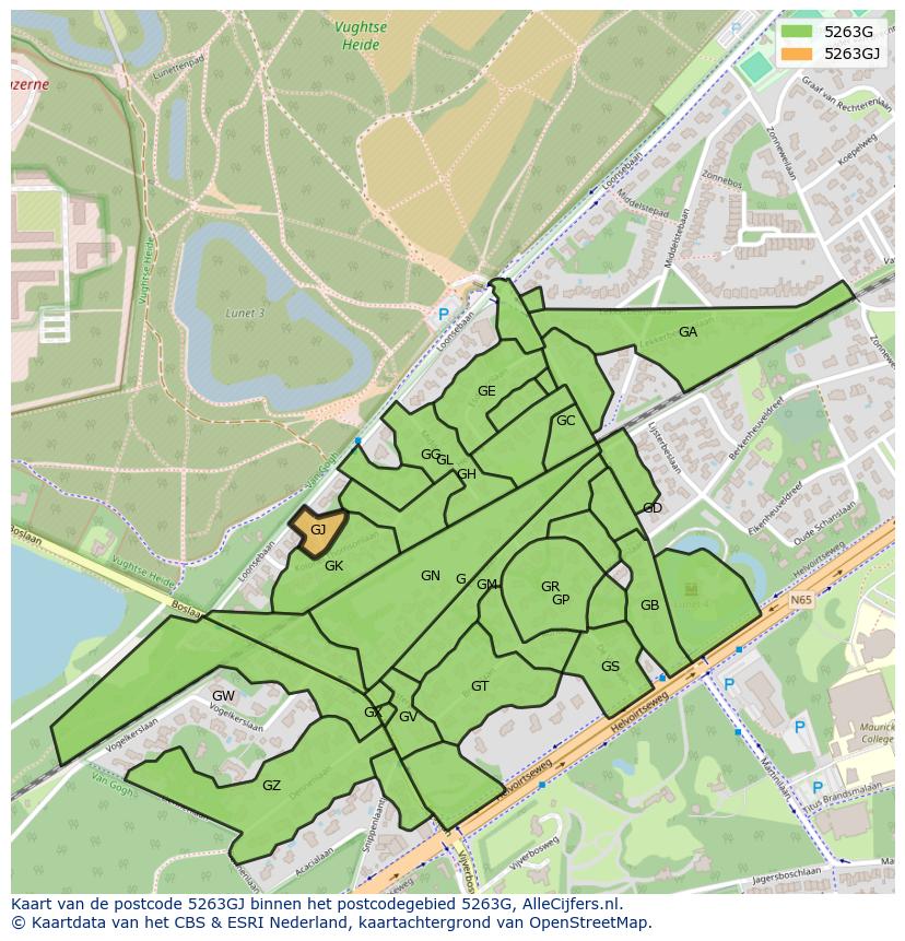 Afbeelding van het postcodegebied 5263 GJ op de kaart.