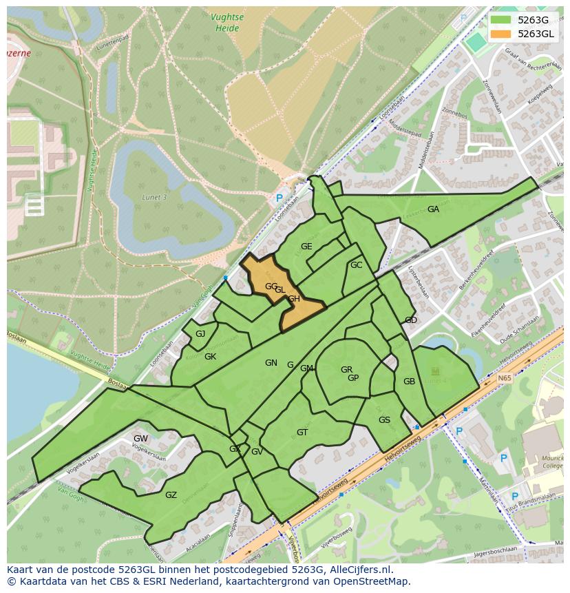 Afbeelding van het postcodegebied 5263 GL op de kaart.