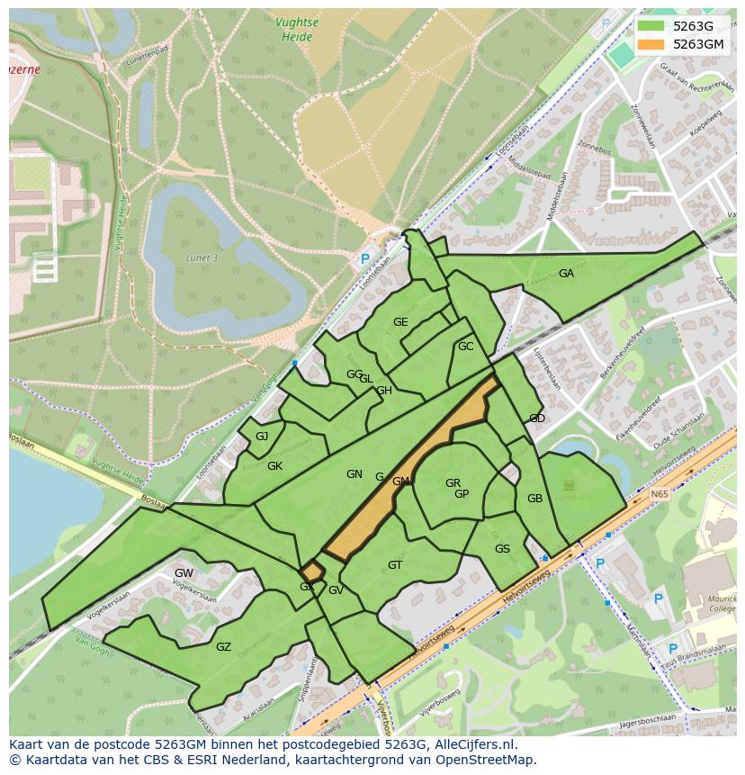 Afbeelding van het postcodegebied 5263 GM op de kaart.