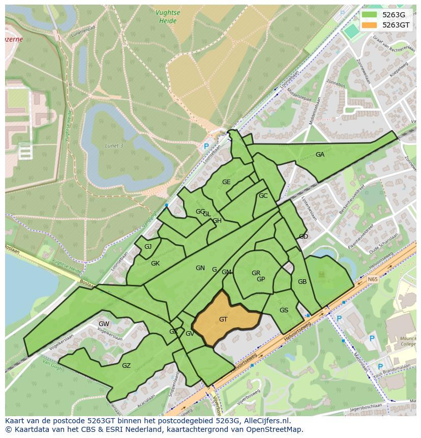 Afbeelding van het postcodegebied 5263 GT op de kaart.