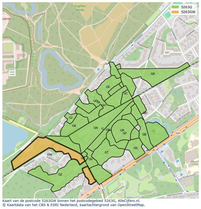 Afbeelding van het postcodegebied 5263 GW op de kaart.