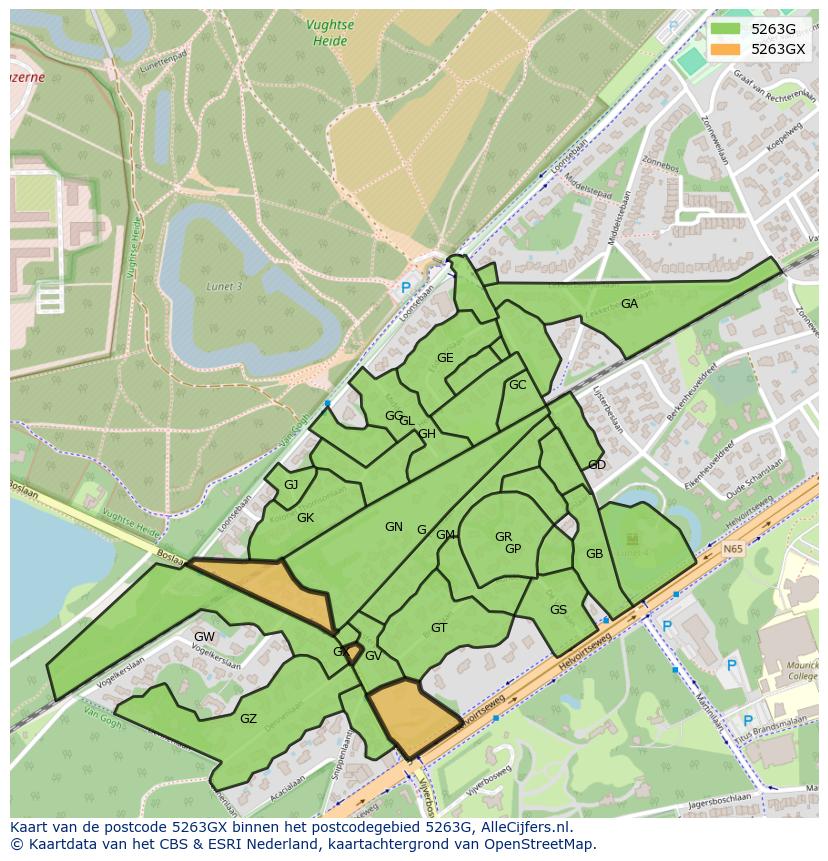 Afbeelding van het postcodegebied 5263 GX op de kaart.