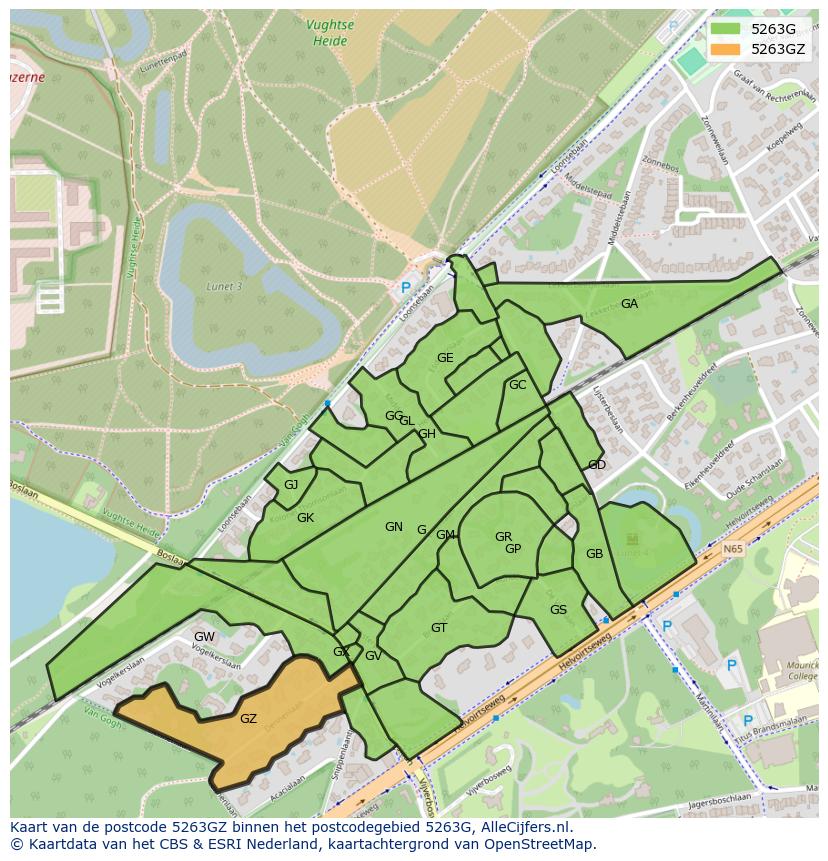 Afbeelding van het postcodegebied 5263 GZ op de kaart.