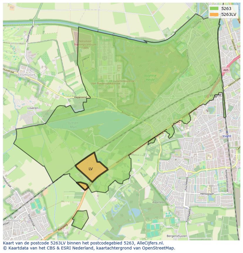 Afbeelding van het postcodegebied 5263 LV op de kaart.