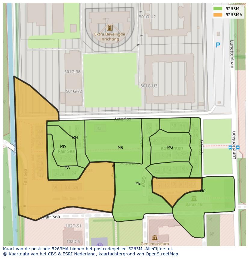 Afbeelding van het postcodegebied 5263 MA op de kaart.