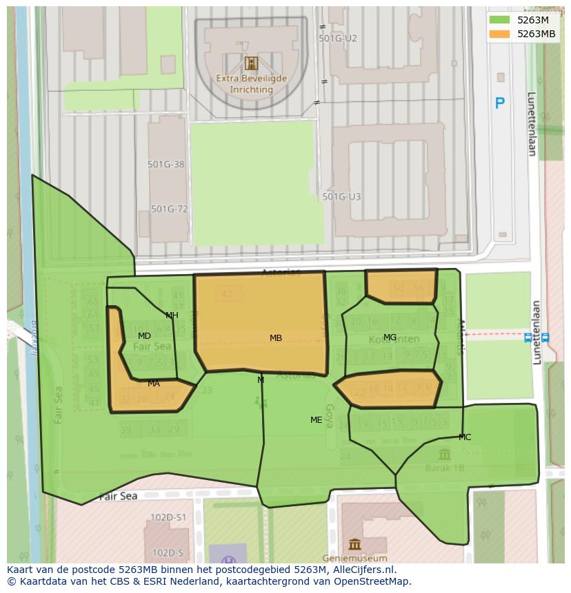Afbeelding van het postcodegebied 5263 MB op de kaart.