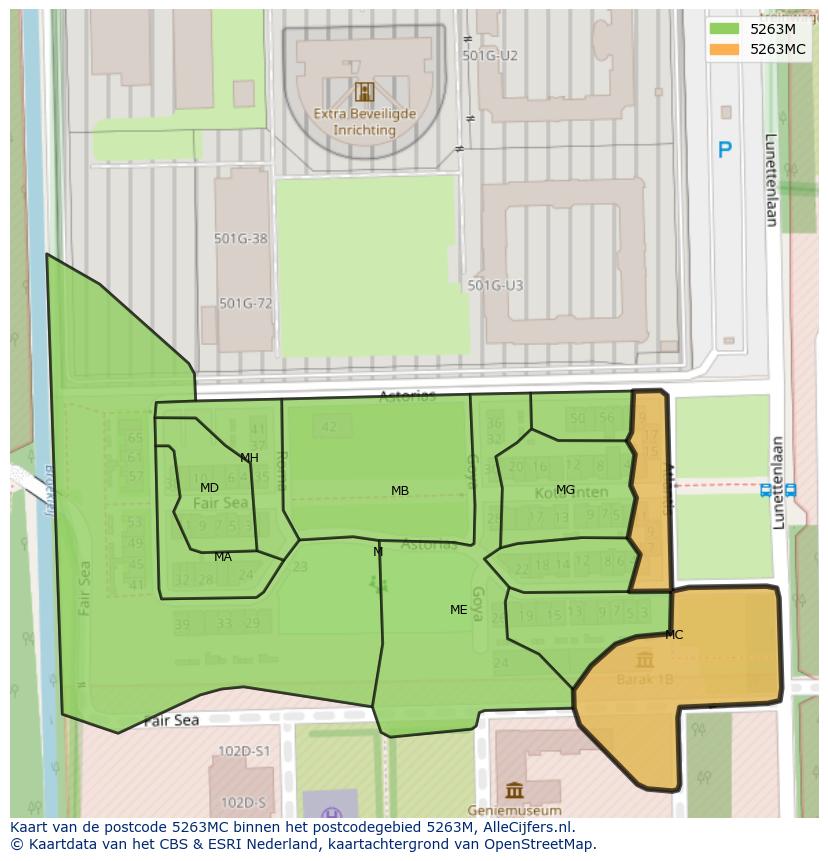 Afbeelding van het postcodegebied 5263 MC op de kaart.